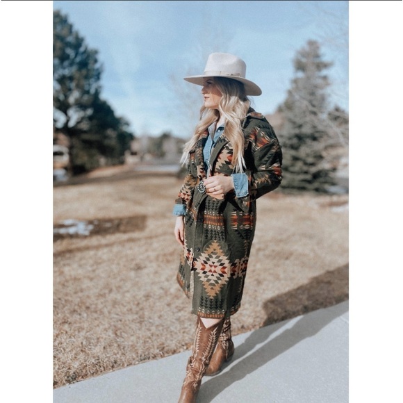 Driftwood Coat Rowan Jacket Long Aztec Western Teepee Boho Green Small - Picture 3 of 14